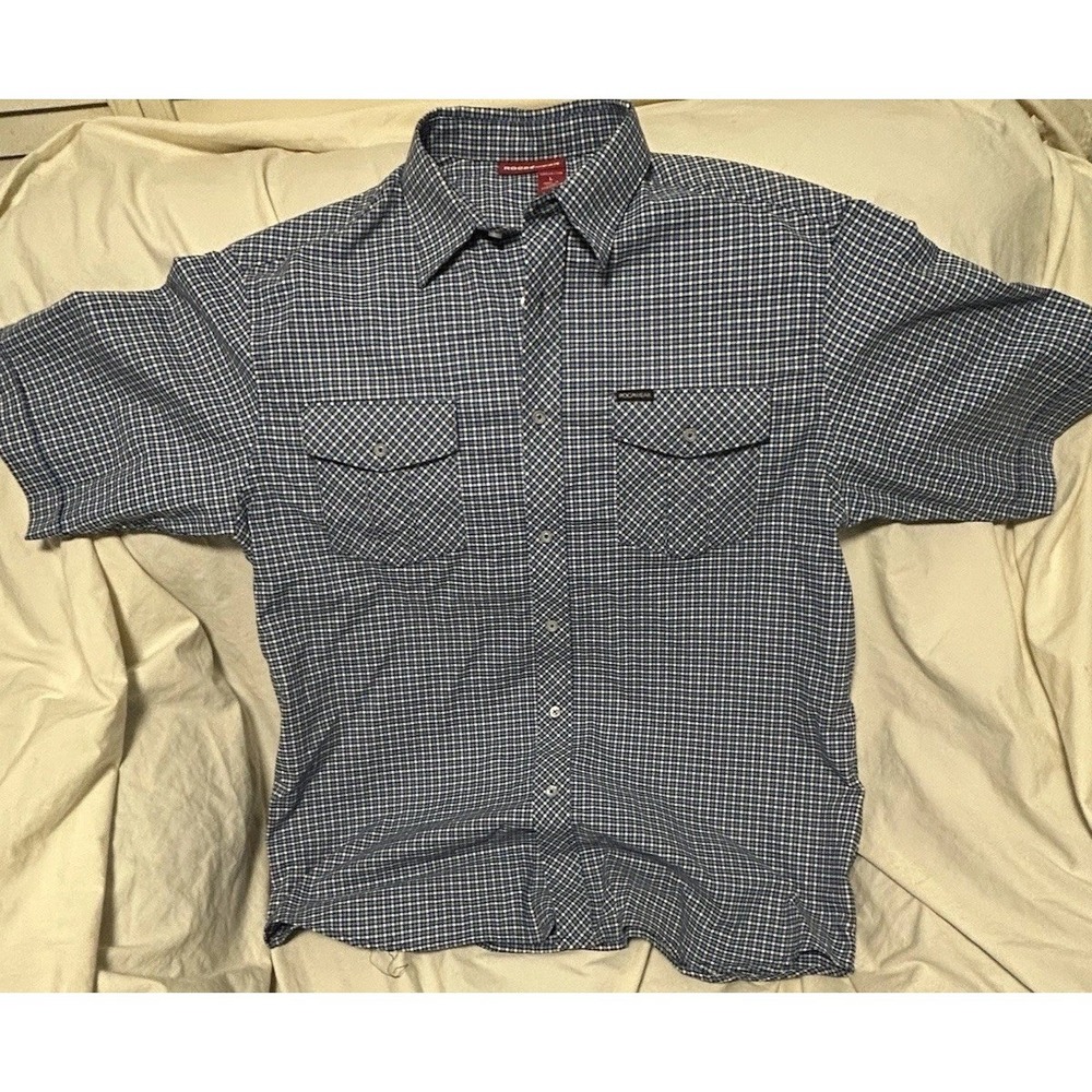 Rocawear Men's Large Shirt Blue White Plaid Short Sleeve Button Up‎ Y2K Hip Hop